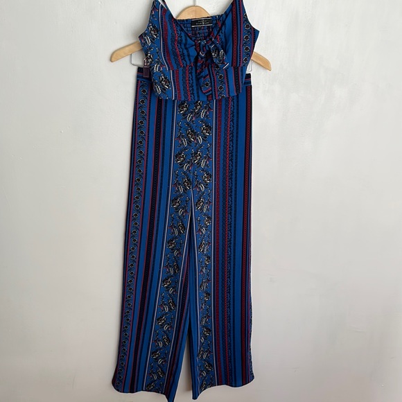 Blue Blush Marine Blue Boho Crop Top & High Waist Wide leg Pant Two Piece. - Picture 1 of 7